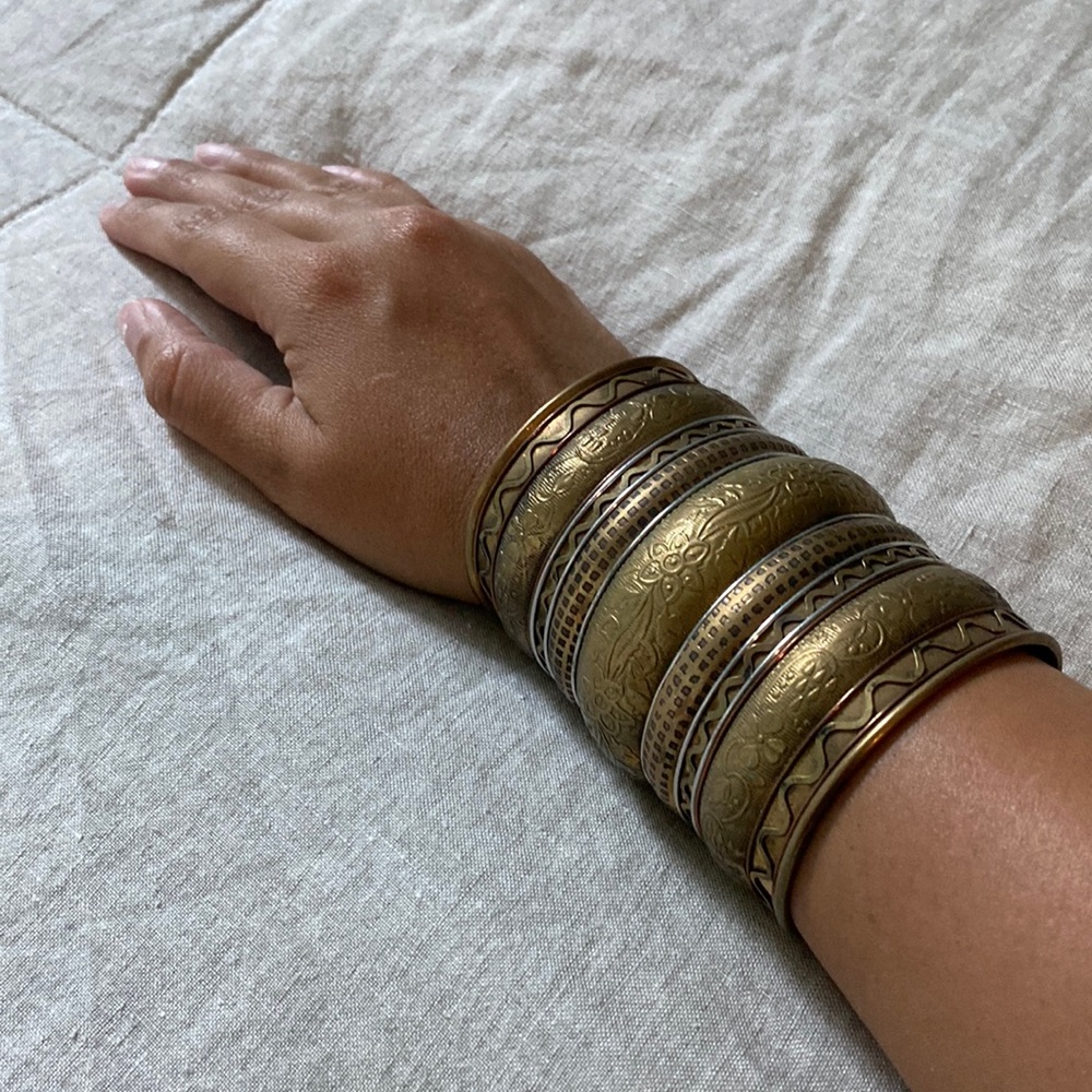 Women Metallic Gothic Long Wide Bracelet Adjust Gifts Metal ​Cuff Curved Bangle